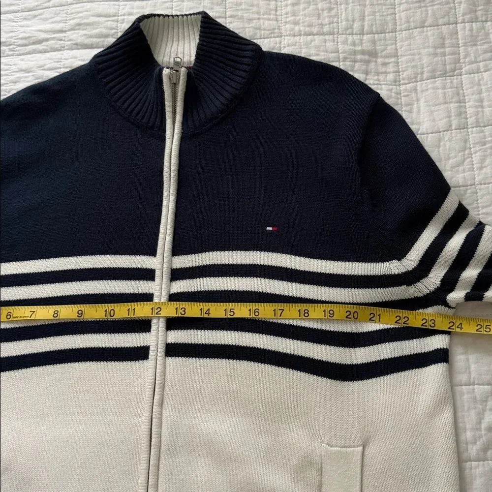 Tommy Hilfiger Men’s Navy & White Stripe Full Zip Cotton Sweater Nautical Size L - Picture 8 of 11